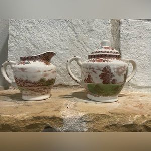 Vintage BROWN & RITCHIE English Lambton Castle Cream & Sugar Bowl - England